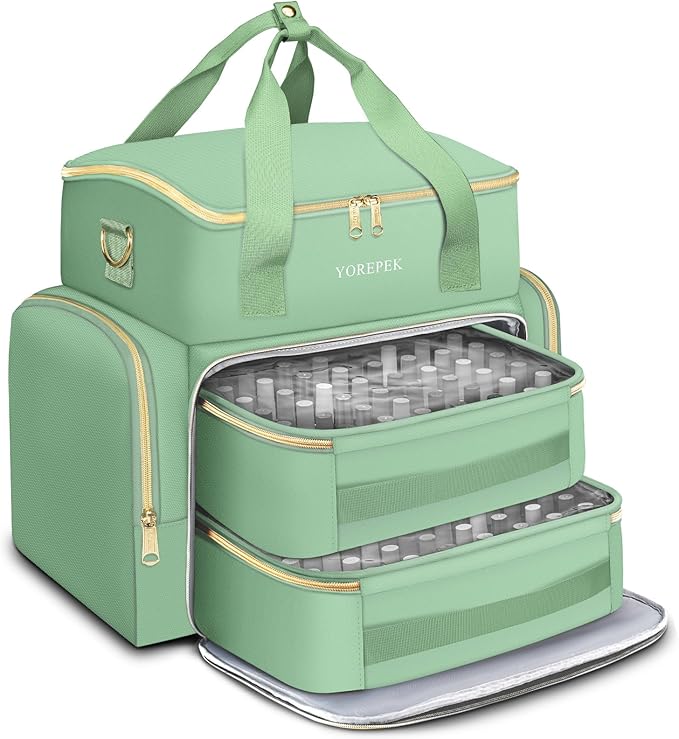 YOREPEK Extra Large Nail Polish Organizer Case Holds 96 to 100+ Bottles (15ml/0.5 fl.oz) UV lamp, Gel Polish Travel Case Bag with 2 Removable Pouches Fits Nail Suppiles, Gift for Manicurist, Green