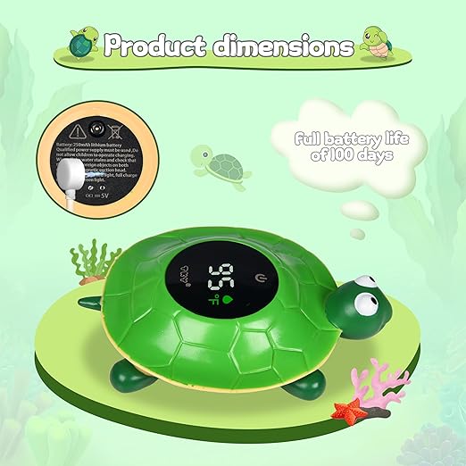 Baby Bath Thermometer with LED Display-Rechargeable Water&Room Temperature Monitor, Floating Toy with Temp Alert, Waterproof for Newborns, Nurseries - Must Have Bath Essentials (Green Tortoise)