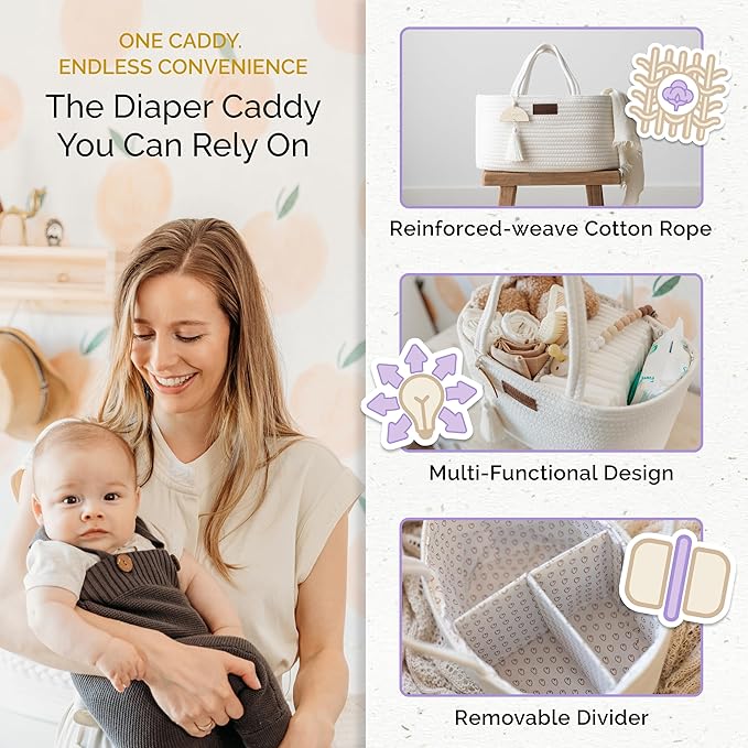 Yunioo Baby Diaper Caddy Organizer, Portable Nursery Storage Basket with Sturdy Handle Diaper Caddy Basket, Car Caddy for Diapers and Baby Wipes, Newborn Essentials