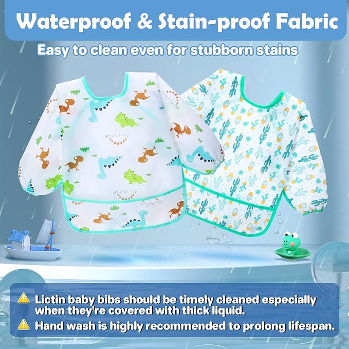 Lictin Long Sleeve Bibs 5 Pack - Baby Bibs for Girl or Boy, Reusable Infant for Feeding Teething or Weaning