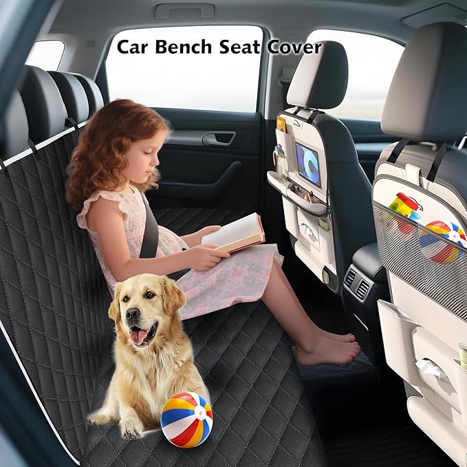 Meolsaek Car Seat Cover for Dogs, Non-Slip Rear Waterproof Car Bench Seat Cover for Back Seat, Dog Car Seat Cover for Trucks SUVs Most Cars (Black-Zipper)
