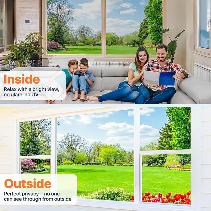 Bloss One Way Privacy Window Film, Privacy Film for Glass Windows, Self-Adhesive Window Tint for Home & Office, Heat Insulating & UV Blocking Mirror Glass Wrap(23.6" x 118"/Silver)