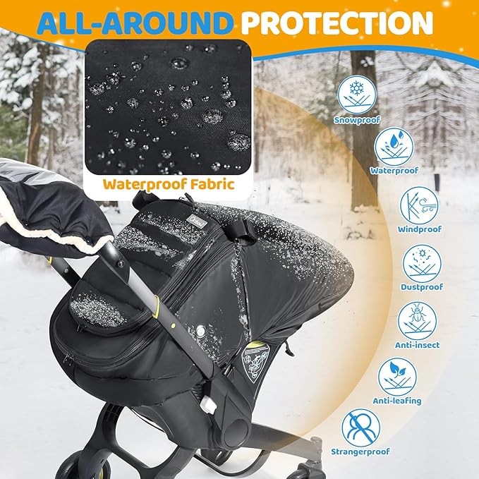 IvyWind Baby Car Seat Cover, Universal Winter Carseat Cover for Babies with Breathable Mesh Window, Cozy and Warm Infant Car Seat Covers for Cold Weather, Kick-Proof Carseat Canopy for Boy Girl, Black