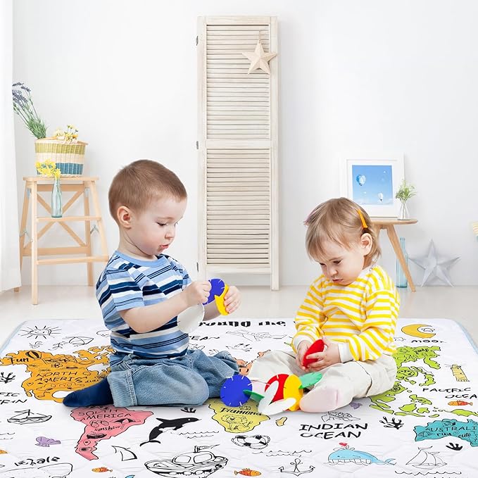 Play Mat for Floor 50 * 50 inch, Extra Thick Soft Cushioning Foam Mat for Kids & Adult, Non Slip & Washable Crawling Mat Padded Play Mat