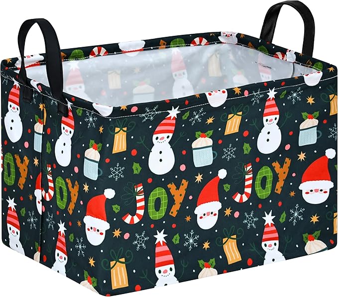 MAIZMZ Xmas Gifts Basket for Kids Santa Claus Snowman Storage Baskets Collapsible Nursery Hamper Waterproof Clothes Toy Bin Book Shelf Gift Basket Cube Party Decor