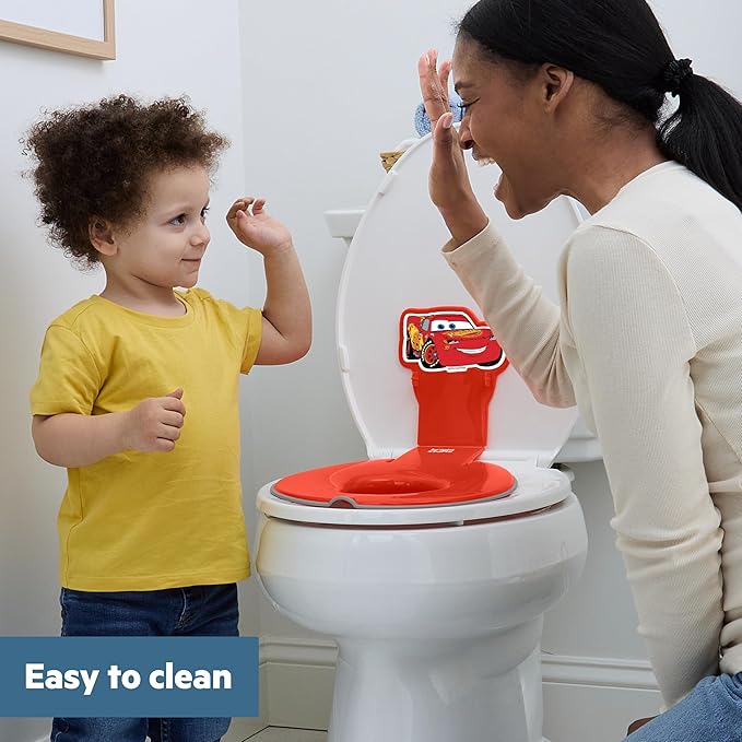Bright Starts Disney Baby Cars Lightning McQueen Flip & Sit Potty Training Seat, Attaches to Toilet Securely, Space Saving Design Fits Most Toilets, Easy to Clean