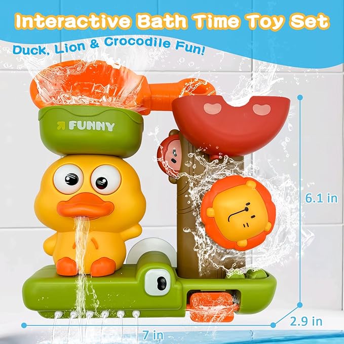 GeeKiPrime Bath Toys for Toddlers 1-3 with Scoop & Suction Cup, Interactive Duck Bathtub Toys for Bathtime Fun, Baby Bath Toy 2-4, Toddler Shower Wall Toy Boys Girls Birthday Gifts 18+ Months