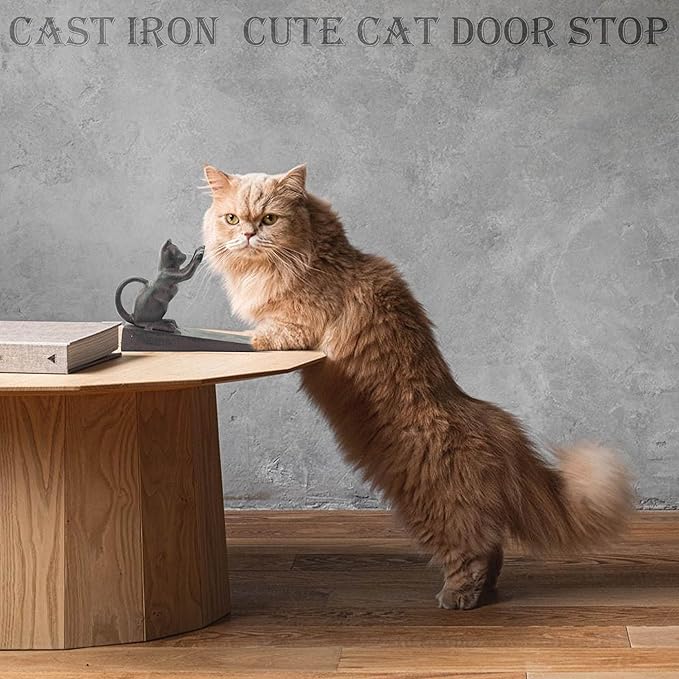 Cat-Shaped Door Stopper for Indoor Use - Non-Scratch Heavy Duty 2.5LB Vintage Cast Iron Cat Door Stopper, Retro-Style Home Accessory for Secure Door Holding