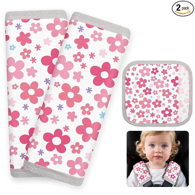 Seat Belt Cover Pad for Baby, Soft Seatbelt Cushion Covers for Kids 2Pcs Car Seat Strap Shoulder Pads for All Car Seats, Stroller, High Chair