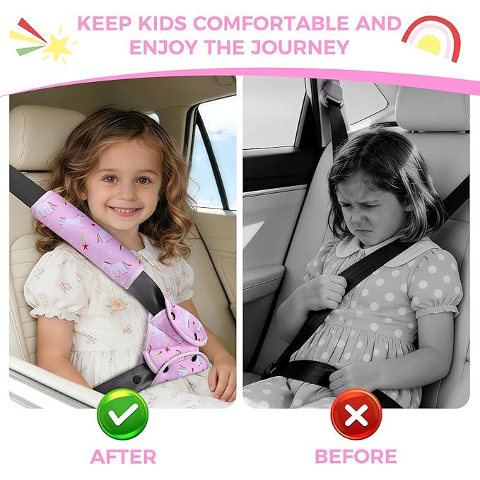 COOLBEBE Kids Seat Straps Cover Pad, Child Shoulder & Belly Comfort Cushion Set, Universal Seat Strap Cover for Booster, Strollers, High Chairs, Pink