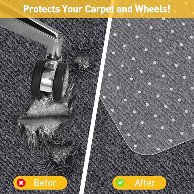 Heavy Duty Office Chair Mat for Carpet Floors & Desk Mat for Carpeted Floors - Clear Floor Protector with Extended Lip | Slip-Resistant, Easy Glide 36"x48" for Low/Flat Pile - Home, Office & Gaming