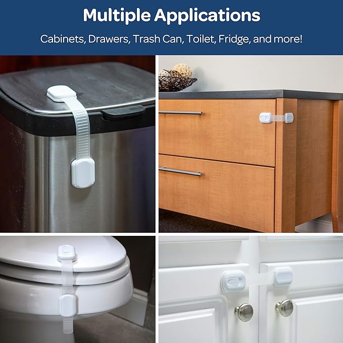 8-Pack Child Safety Cabinet Locks - Adjustable Child Cabinet Locks with 3M Adhesives - White and Clear Baby Locks for Cabinets and Drawers, and More - Easy to Install Baby Proofing Cabinets by Wittle