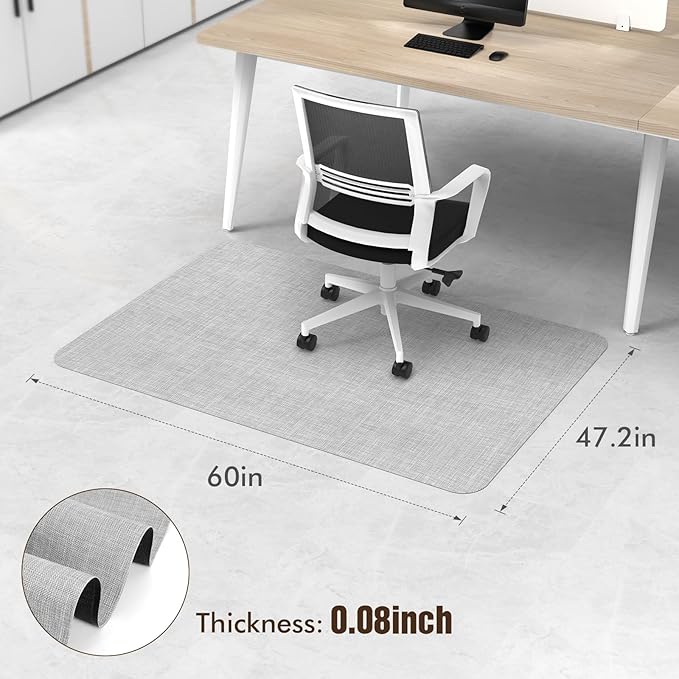 Blvornl Office Chair Mat for Hardwood Floor, 47.2"x 60" Desk Computer Chair Mat for Hard Wood and Tile Floor, Large Anti-Slip Hard Floor Protector Rolling Chair Mat, PVC Mat Desk Rug Light Grey