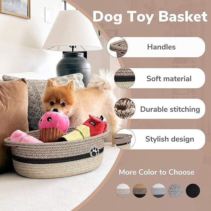 Dog Toy Basket Small Baskets for Gifts, Woven Baby Storage Basket for Towels, Toys, Storage Organizer Bins for Living Room, 12 x 8 x 5 inches