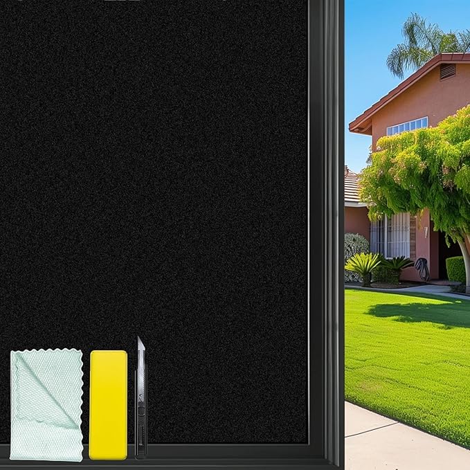 Bloss Blackout Window Film, Sun Heat Blocking Privacy Cover for Glass, Removable Opaque Room Darkening Dark Black Out Window Covers Tint Shades for Home Day Sleep(Black/Matte, 17.7" x 118")