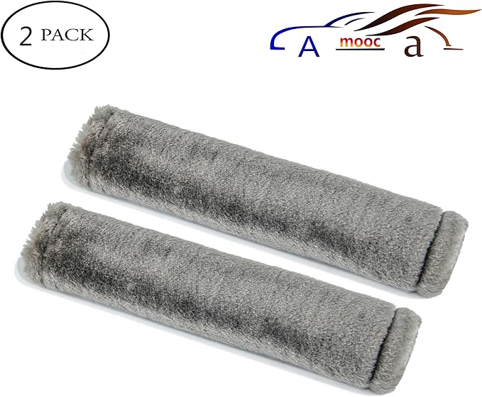 Amooca Soft Faux Fur Universal Fit Seatbelt Cover Car Truck SUV Airplane Seat Belt Shoulder Pad for Carmera Backpack Straps Neck Cushion Protector 2 Pack 10.5in Brown Gray