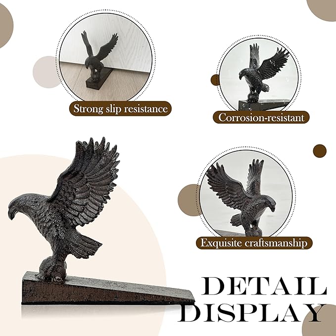 Bald Eagle Cast Iron Door Stop – Heavy Duty Decorative Door Stop, Vintage Style Outdoor & Indoor Door Stopper Iron Door Wedge with Wall Protector