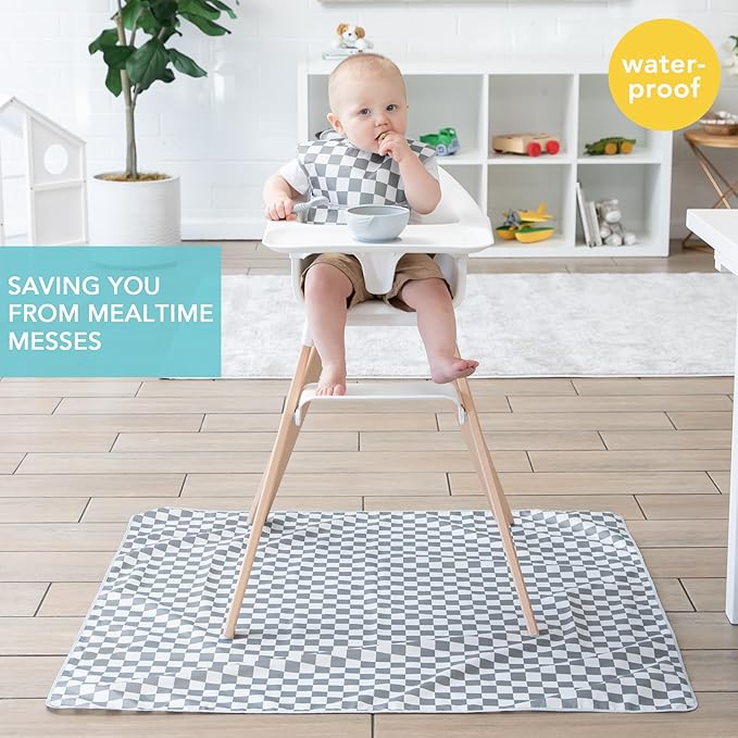 Bumkins Baby Splat Mat for Under High Chair, Babies Toddlers Eating Mess Mat, Waterproof Reusable Cloth for Arts and Crafts, Playtime for Kids, Floors or Tables, Fabric 42inx42in, Gray Check