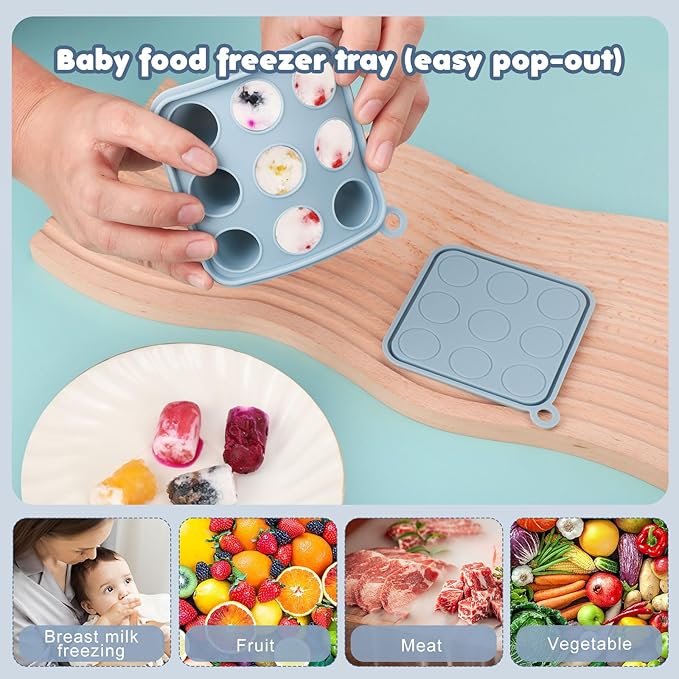 Baby Fruit Food Feeder Breastmilk Popsicle Molds, Silicone Food Freezer Tray for Cooling Teething Relief, Baby Food Feeder for Safe Infant Self Feeding, Includes 3 Extra Food Pacifier