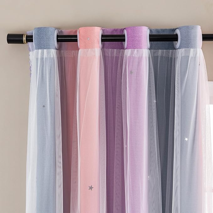 XiDi Curtains for Bedroom Decor, Rainbow GreyPinkPu-34-90