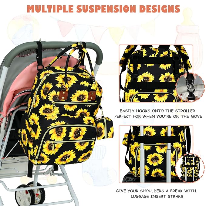 Tenot Baby Diaper Bag Backpack, Travel Diaper Bags for Baby Girl Boy Large Capacity Baby Bag Backpack for Women Sunflower