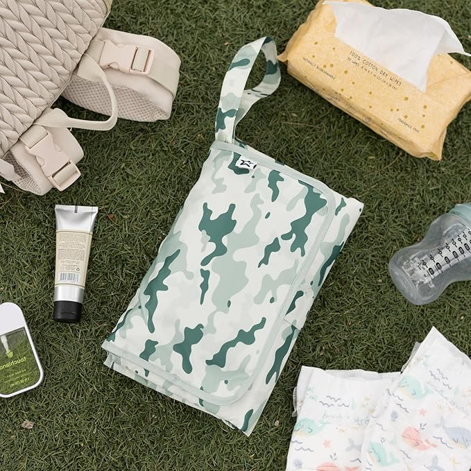 Tiny Twinkle Portable Diaper Changing Pad | Waterproof, Wipeable & Compact Baby Changing Pad for Travel | Smart Wipes Pocket & Organized Storage| Newborn Shower Gift (Camouflage)