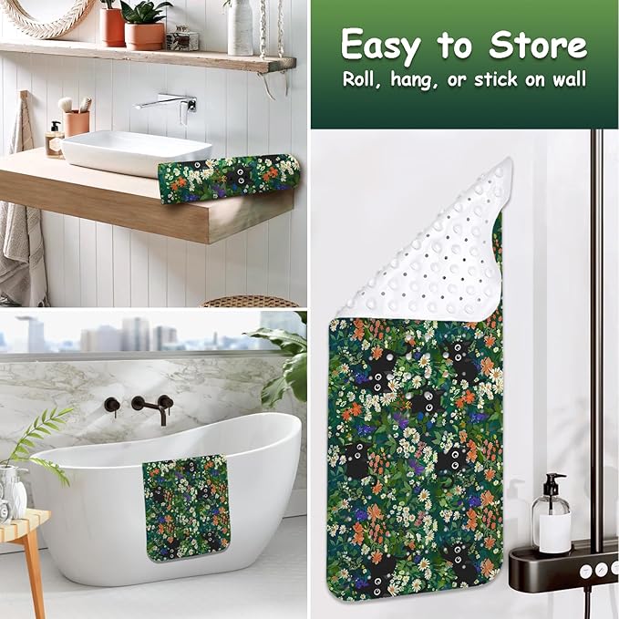 Non Slip Bathtub Mat,Cat Bath Mat for Tub, Extra Long Bathtub Mat Shower Mat with Suction Cups and Drain Holes for Elderly Kids Toddler Baby 40 X 16 Inch
