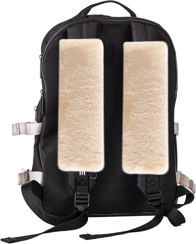 Amooca Authentic Sheepskin Seatbelt Cover Real Wool Car Truck SUV Airplane Seat Belt Shoulder Pad for Carmera Backpack Straps Neck Cushion Protector 2 Pack Beige