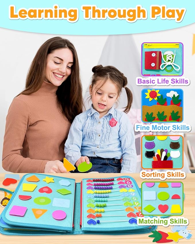 Exorany Busy Board Montessori Toys for Toddler Boy Girl Birthday Gifts, Busy Book Sensory Learning Toys for Toddlers, Toddler Airplane Car Travel Toy Educational Activities