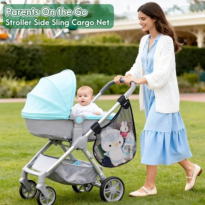 Guiseapue Baby Side Sling Stroller Cargo Net: Universal Stroller Organizer Attachment for Storage, Mesh Bag Storage Caddy, Stroller Accessories Fits for Uppababy MINU, Butterfly, YOYO, Nuna