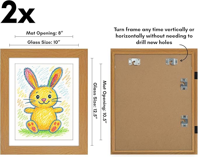 Americanflat - 2 Pack - Kids Artwork Frame Changeable (Dark Oak) - Magnetic Door Holds 100 Art Pieces - 8.5x11 Letter Size Display with Mat or 10x12.5 Without Mat - My Mini Masterpiece