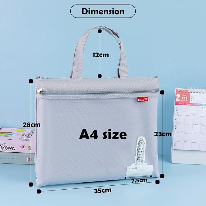 BRZUKA Mesh Zipper Pouch 11x13.7 in, A4 Double Pocket Waterproof File Bag with Handle, Document Storage for School/Travel/Office/Cross Stitch/Puzzle (Gray)