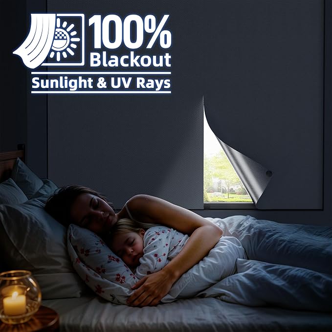 Magnetic Blackout Window Cover with Strong Magnets – 45" x 58" Portable Blackout Curtains for Bedroom, No Drill Black Out Blinds & Temporary Black Out Shades for Windows Film RV Travel Skylight-White