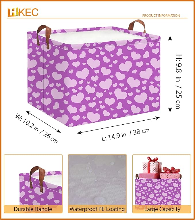 HKEC Rectangle Storage Basket with Handles,Collapsible Storage Bin,Books Box,Gift Basket(Purple Heart)