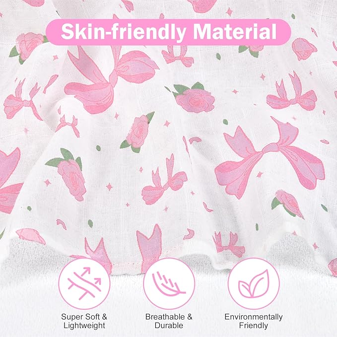 Baby Car Seat Cover - 100% Muslin Cotton Universal Breathable Canopies for Boys and Girls Soft Spring Summer Car Seat Cover Lightweight Infant Car Seat Canopy - Pink Bows
