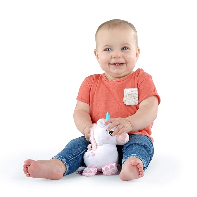 Bright Starts Unicorn Sparkle & Shine Plush Take-Along Stroller or Carrier Toy, Ages 0 Month+, Pink (Pack of 2)