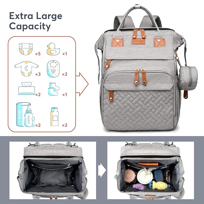 JKJRJJ Diaper Bag Backpack with Changing Station, Large Diaper Bag For Boys And Girls, Multifunctional Waterproof Travel Diaper Backpack, Baby Bag with USB Charging Port for Moms Dads, grey