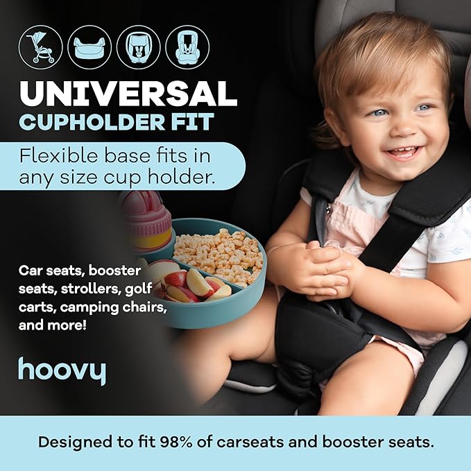 Hoovy Silicone Cup Holder Tray for Car Seat, Booster Seat, Stroller - Carseat Snack Trays for Kids Travel - Cup Holders Food Tray - Sharkskin 1 Pack