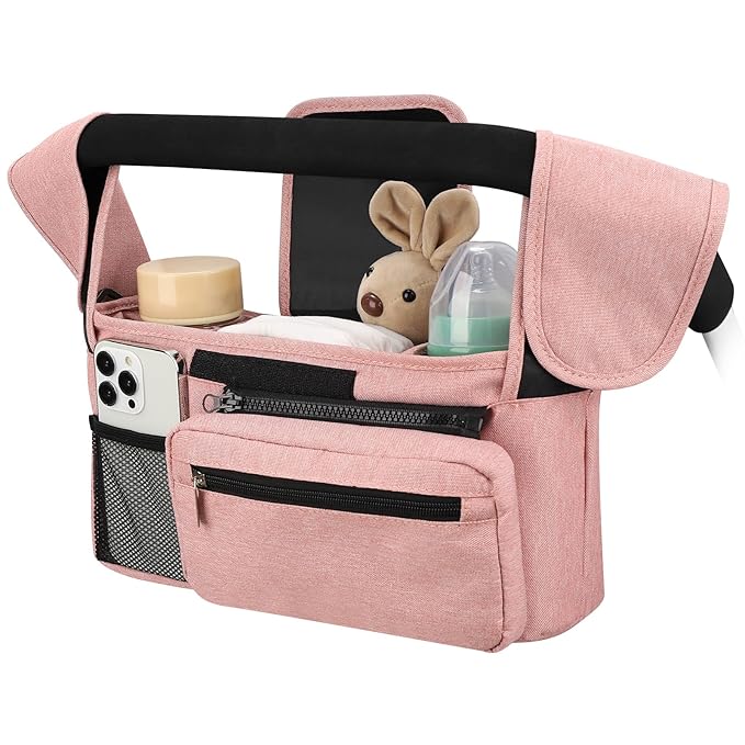 Accmor Universal Stroller Organizer with Insulated Cup Holder Detachable Phone Bag and Shoulder Strap, Stroller Bag Caddy Organizer Accessories Fits for Uppababy, Baby Jogger, Britax Strollers