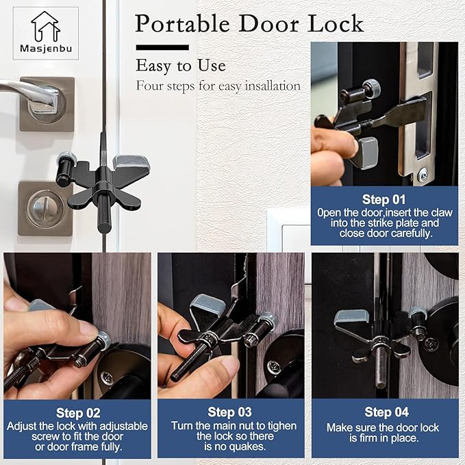 2 Pack Adjustable Portable Door Lock, Hotel Door Locks for Travelers Security, Prevent Unauthorized Entry, Door Stoppers Security for Travel Bedrooms Apartment Airbnb Dorm, with Silicone Caps