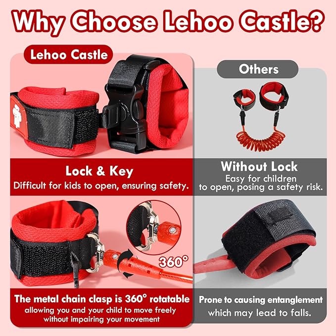 Lehoo Castle Toddler Harness with Leash, 3-in-1 Toddler Leash with Anti Lost Wrist Link for Toddlers, Kid Leashes for Girls, Baby Leashes for Toddlers (Minnie)