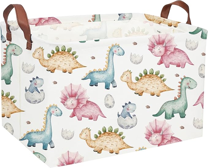 Essme Dinosaur Baskets,Cute Basket for Boys,Dinosaur Baskets for Boys Bin with Handles for Dinosaur Room Decor, Clothes,Books Bins.(Cute Dinosaur)