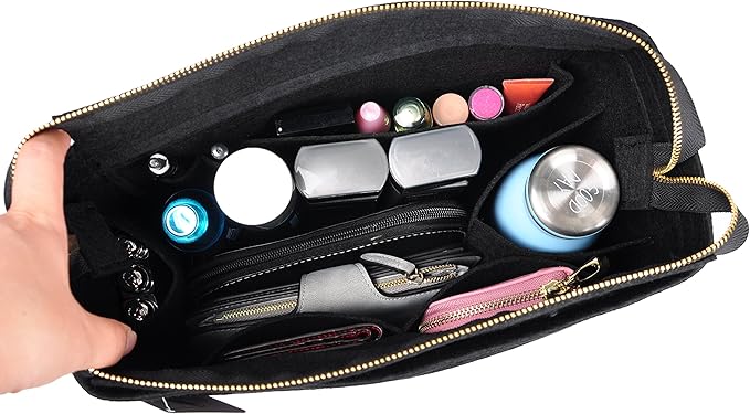 Vercord Felt Zipper Handbag Tote Purse Duffel Backpack Organizer Insert Black Medium