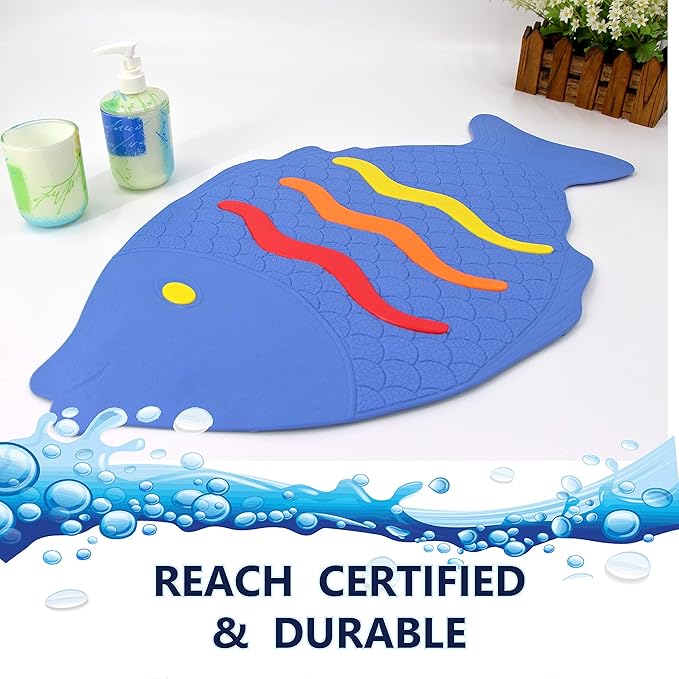 SafeLand Patented Non-Slip Bath, Tub, Baby Mat, TPR Material, Eco-Friendly, Non-PVC, Color Combo, Machine Washable, No-Odor, with Powerful Gripping Suction Cups, Rainbow Fish (16"x27")