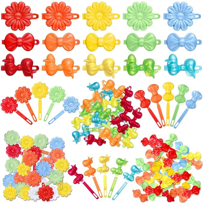 Janinka 72 Pieces Self Hinge Plastic Barrettes - Colorful Cartoon 80s 90s Hairpins and Clips for Toddler Girls (Fresh Color, Classic)