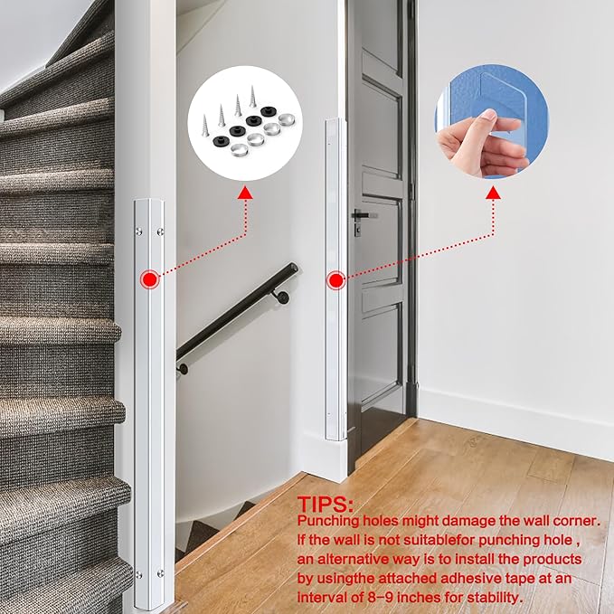 ‎Frychee Wall Corner Protector, Walls Edge Protector，Self-Adhesive Wall Corner Guards, PVC Double Side Edge Protector, Furniture Stairs Guard (Clear Screw Fixing, 2pcs x 47.2" L x 1.97" W)