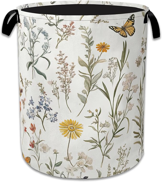 Herbs Floral Laundry Basket Collapsible Laundry Hamper Clothes Toy Storage Bin for Bathroom Bedroom Room Decor 16" X 20.8"