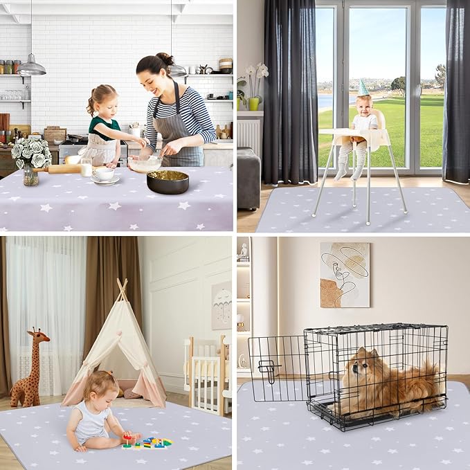 Splat Mat for Under High Chair/Arts/Crafts, WOMUMON Washable Baby Spill Mat Waterproof Anti-Slip Floor Splash Mat, Portable Play Mat and Table Cloth (Star, 51")