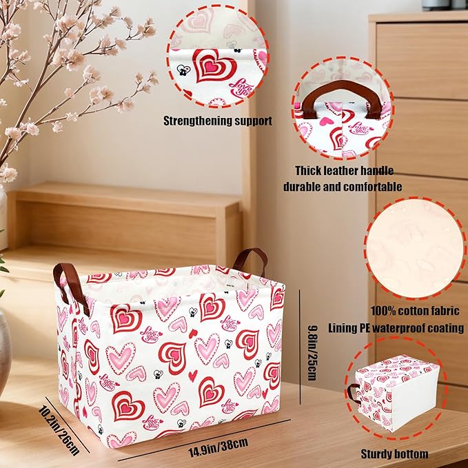 ASKETAM Valentine's Day Basket Gift for Empty Cute Heart Large Storage Bin for Kid and Baby Room Décor (Love you heart)