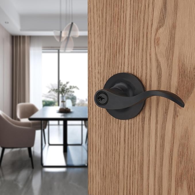 1 Pack of HENYIN Wave Lever Keyed Entry Door Lock/Door Knob Hardware Handle and Closet Lockset, Black Color, with Key,Right Hand(805ORB-R)